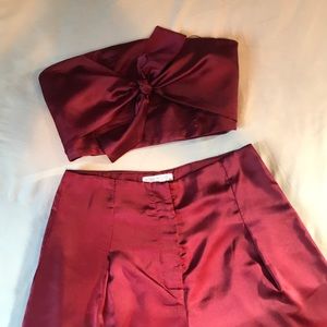 Two piece burgundy silk set